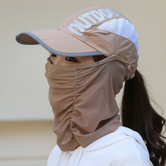 熱賣可拆卸遮臉防曬遮陽鴨舌帽女（卡其色）