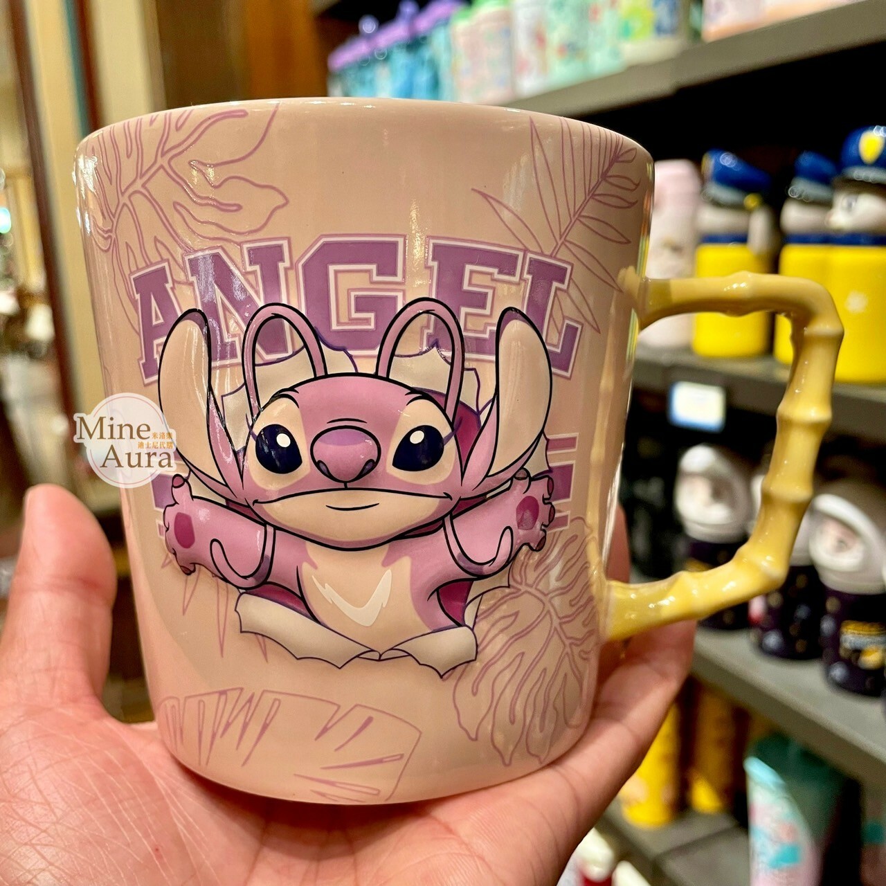 安琪拉 Angel 粉底 抱抱圖案 陶瓷馬克杯 水杯 星際寶貝 Lilo & Stitch -上海迪士尼樂園