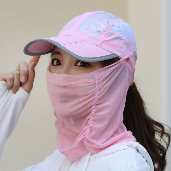 熱賣可拆卸遮臉防曬遮陽鴨舌帽女（粉色）