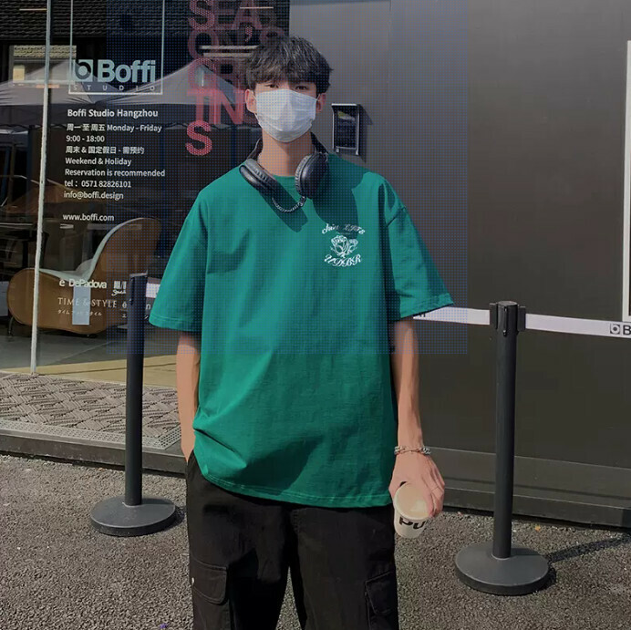 新款玫瑰花五分袖T恤（墨綠色M-3XL）（下單后聯繫客服確認發貨尺碼）