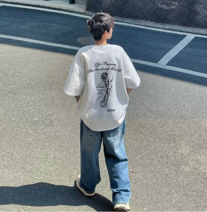 新款玫瑰花五分袖T恤（白色S-3XL）（下單后聯繫客服確認發貨尺碼）