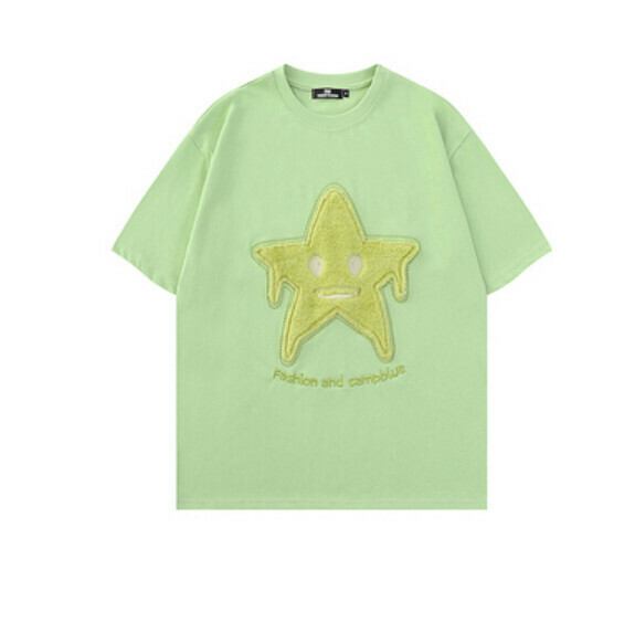 新款毛巾繡星星短袖T卹（綠色）【S-XL碼】【下單後聯絡客服確認發貨尺碼】