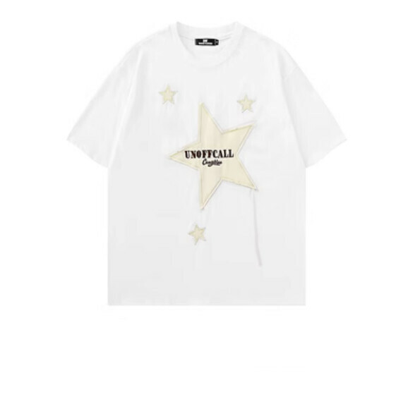 新款星星貼佈純棉短袖T卹（白色）【S-XL碼】【下單後聯絡客服確認發貨尺碼】