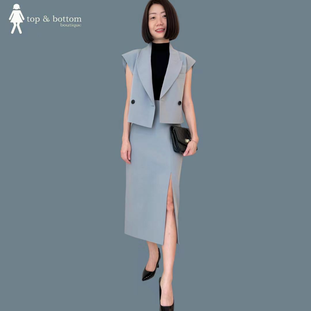 HIGH WAIST SLIT FRONT PENCIL LONG SKIRT