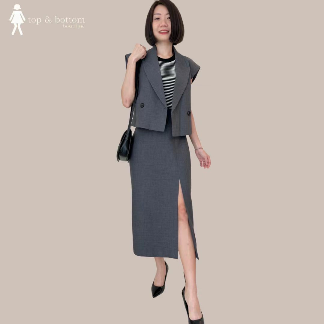 HIGH WAIST SLIT FRONT PENCIL LONG SKIRT