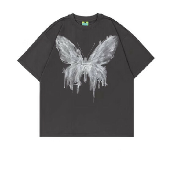 新款蝴蝶印花短袖T卹（深灰色）【M-XL碼】【下單後聯絡客服確認發貨尺碼】