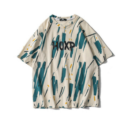 Splash ink graffiti short sleeve T (apricot) [M-XL size] [Contact customer service to confirm the shipping size after placing an order]