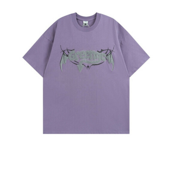 新款夏季惡魔字母毛巾繡短袖T卹（紫色）【S-XL碼】【下單後聯絡客服確認發貨尺碼】