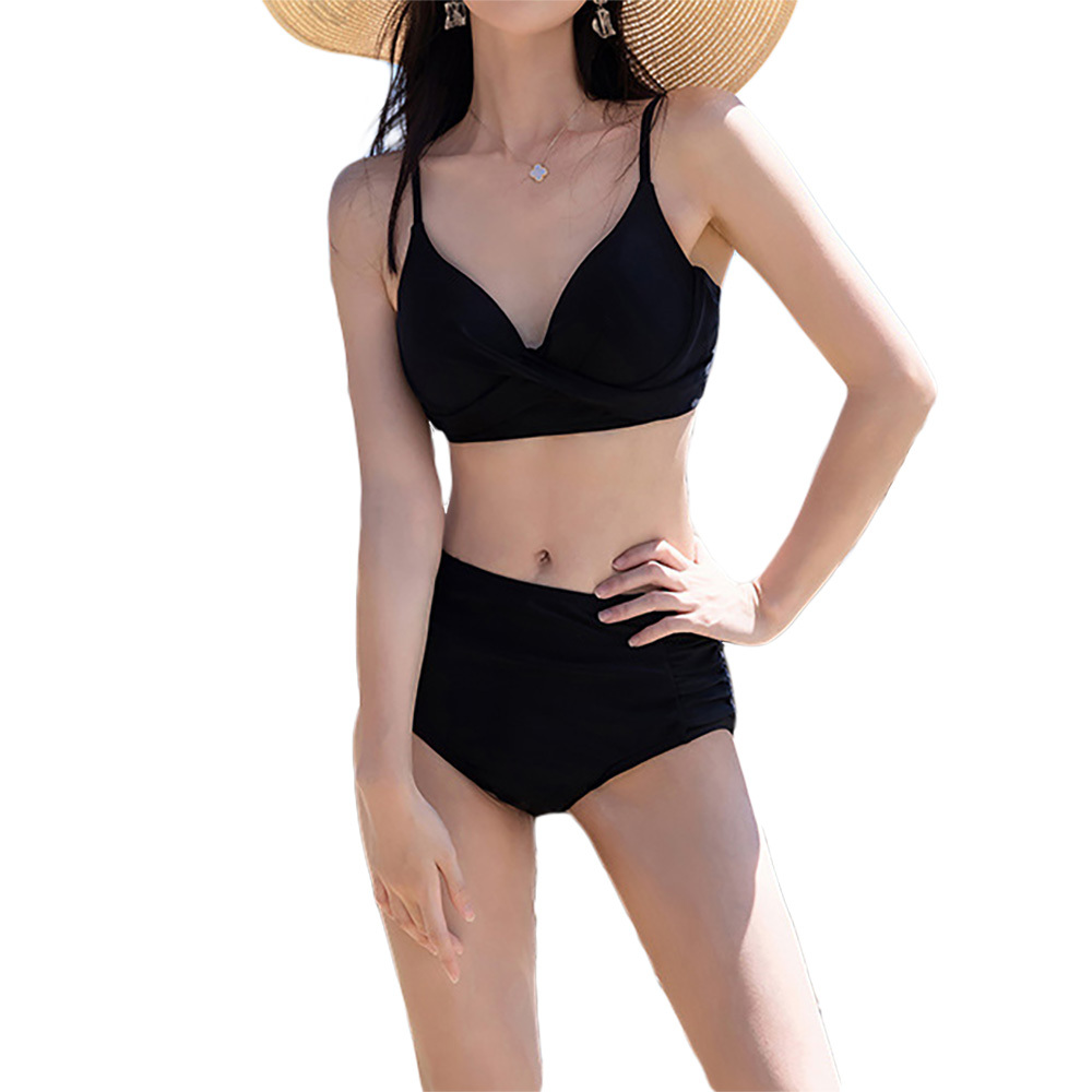 女士高腰比基尼套裝 - 黑