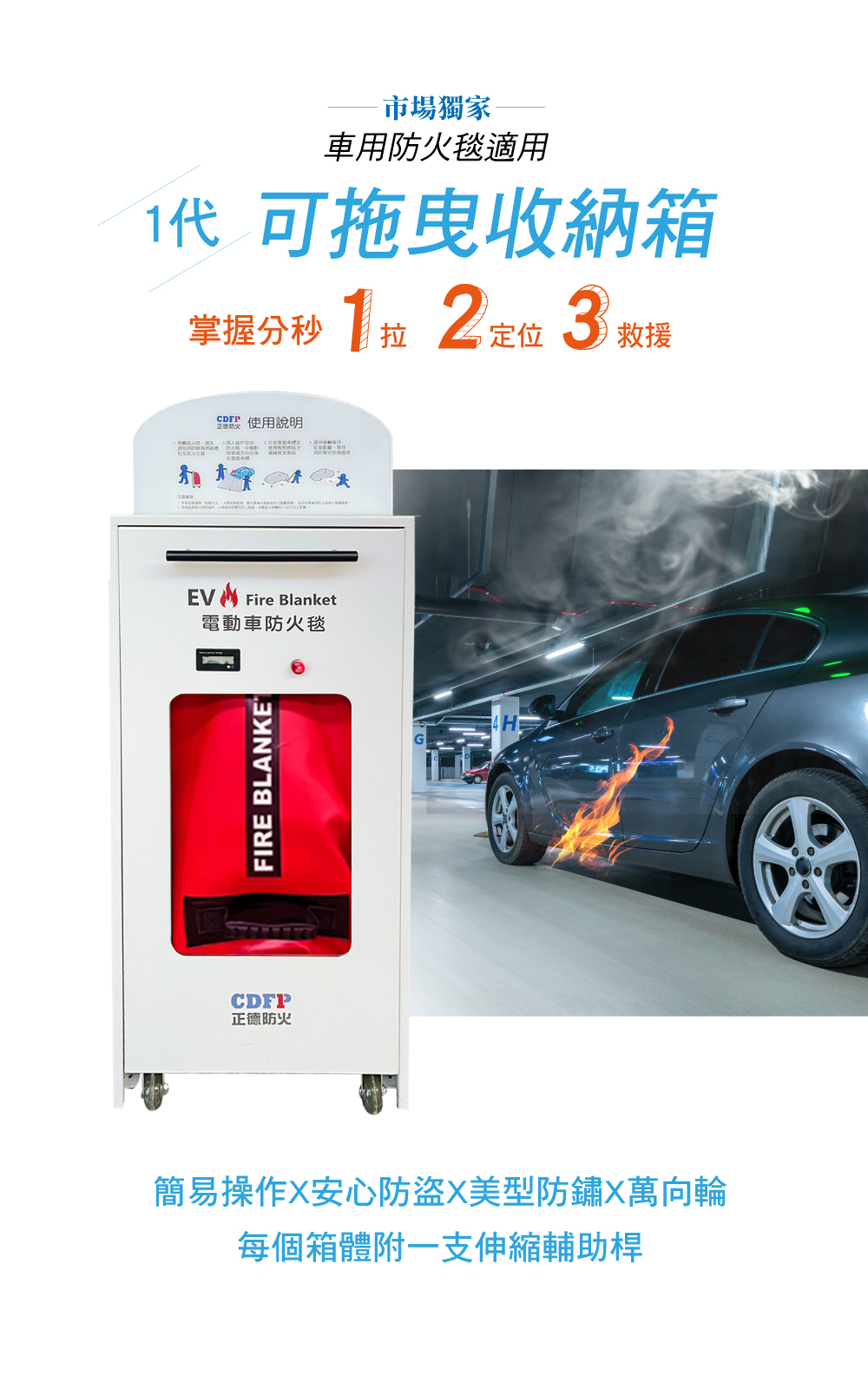 Padtex PADTEX電動車用防火毯8X6m&多功能收納/放置箱(防盜│防鏽│可拖曳)|正德防火