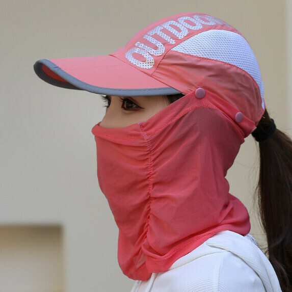 熱賣可拆卸遮臉防曬遮陽鴨舌帽女（橘色）