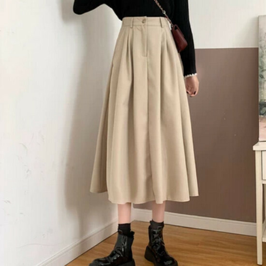 熱賣高腰長款半身裙【杏色】【S-XL碼】(下單後請聯絡客服確認發貨尺碼)