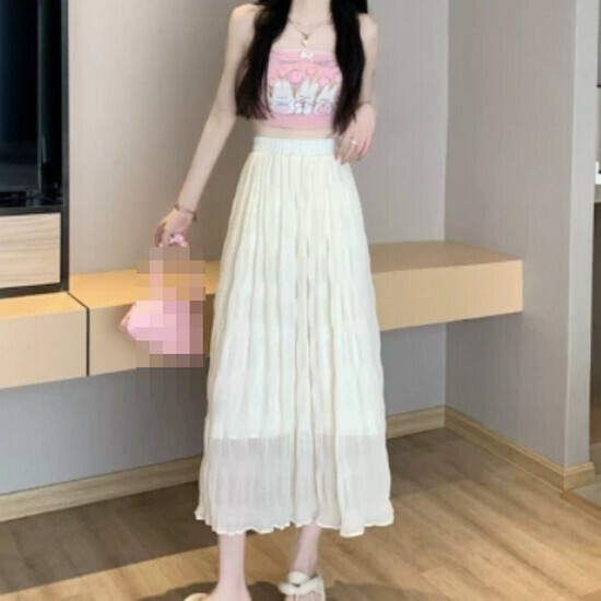 熱賣褶皺長款半身裙【杏色】【S-L碼】(下單後請聯絡客服確認發貨尺碼)