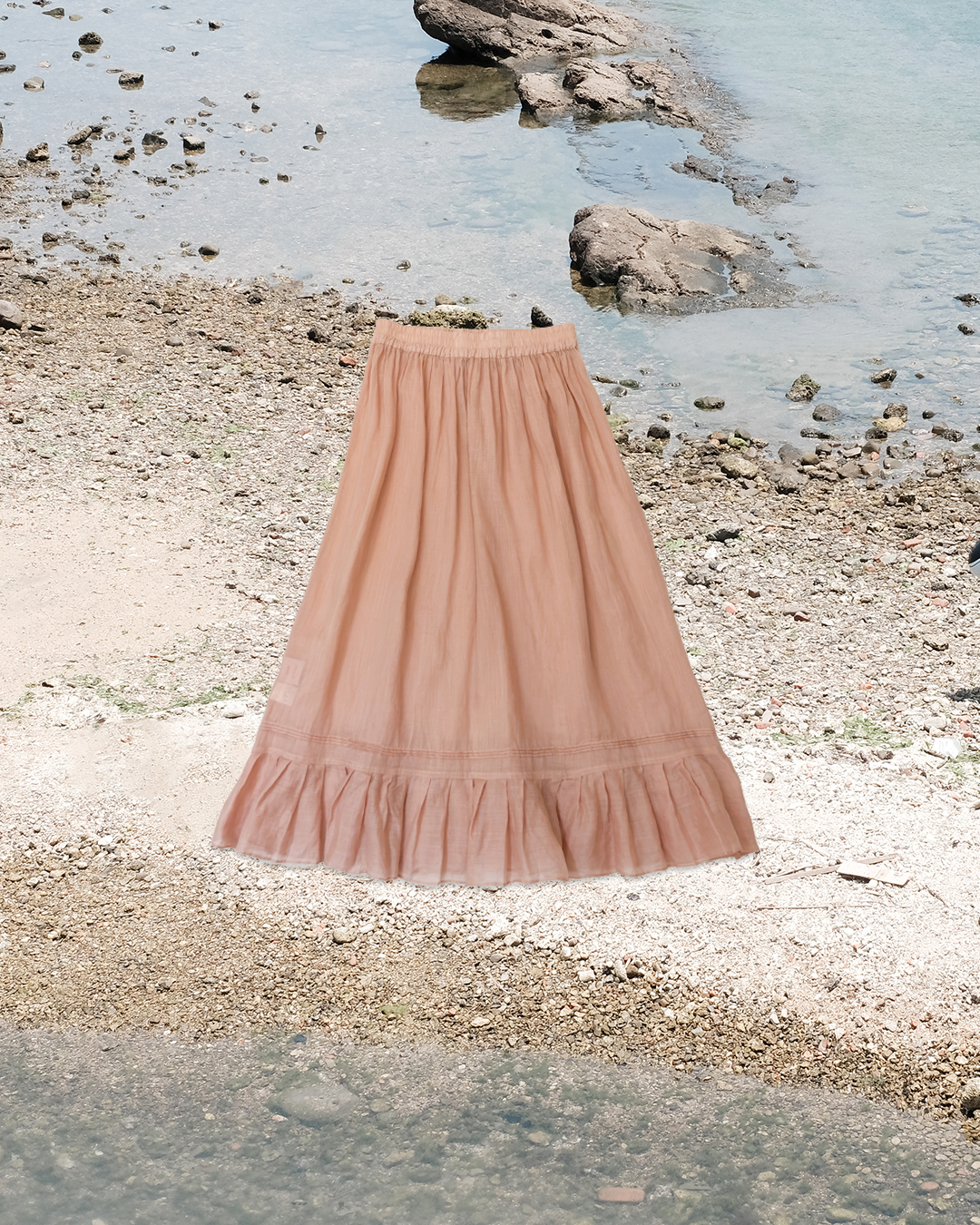 天絲麻ruffle邊半裙外搭