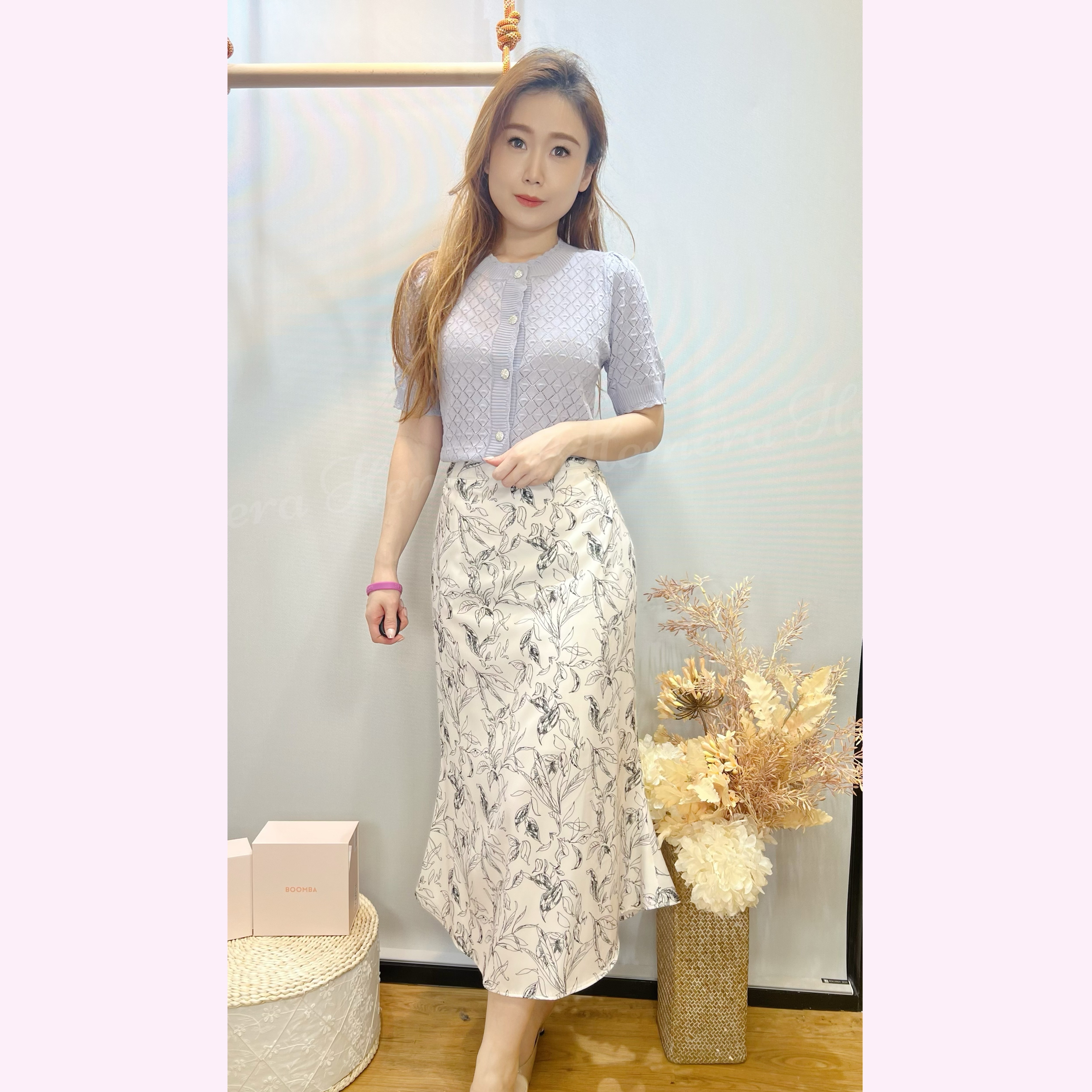 JK24W0522 菱格線料珠珠鈕小香外套