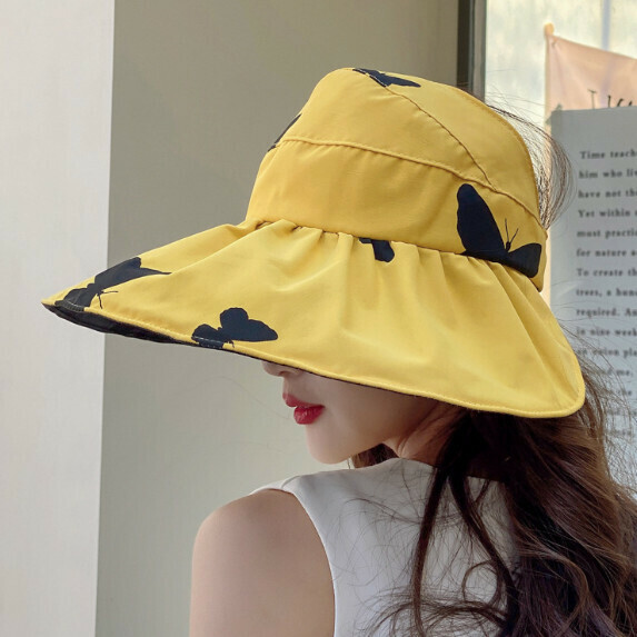 Hot selling large brim foldable sun hat for women (yellow)