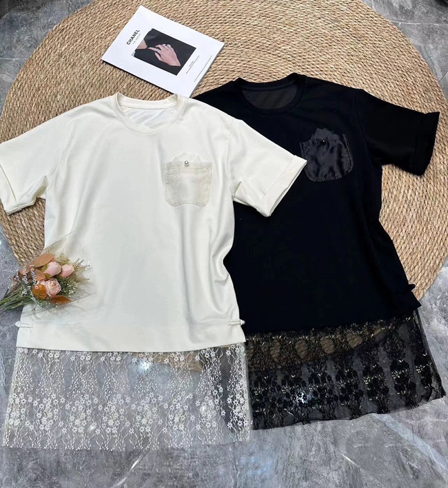 下襬蕾絲造型上衣-兩色實拍