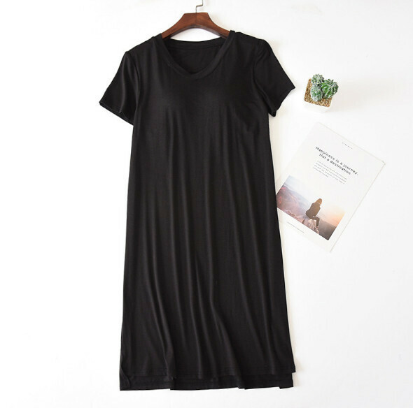 Modal V-neck short sleeve pajama with chest pad (black) [M-XXL size] [Contact customer service to confirm the shipping size after placing the order]