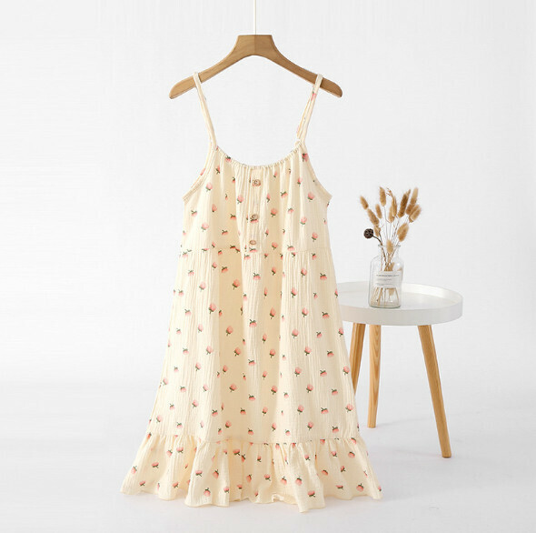 Loose and breathable home crepe suspender nightdress (SXL yellow kapok) [M-XL size] [Contact customer service to confirm the shipping size after placing an order]
