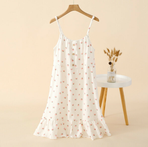 Loose and breathable home crepe suspender nightdress (SXL white kapok) [M-XL size] [Contact customer service to confirm the shipping size after placing an order]
