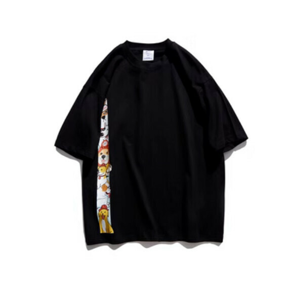 Cartoon print short sleeve T (black) [M-2XL size] [Contact customer service to confirm the shipping size after placing an order]