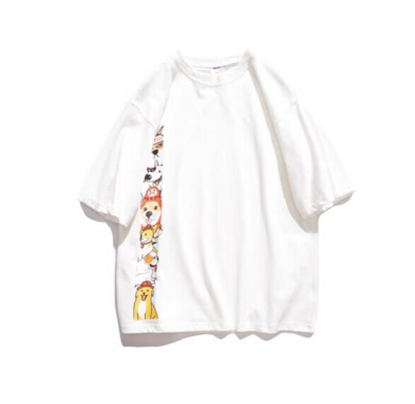 Cartoon print short sleeve T (white) [M-2XL size] [Contact customer service to confirm the shipping size after placing an order]