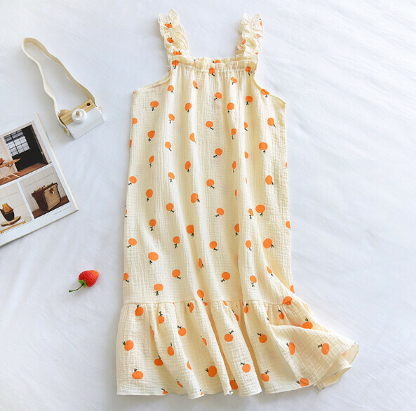 Double-layer crepe fungus side suspender nightdress (LJH yellow small orange) [M-L size] [Contact customer service to confirm the shipping size after placing an order]