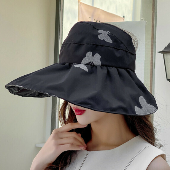 Hot selling large brim foldable sun hat for women (black)