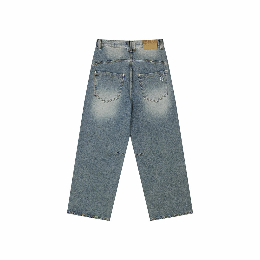 【Kashiko】Washed Rivet Wide Jean Blue ワイド ジーンズ Kashiko】【網店限定】Washed RIvet Wide Jean Light Blue