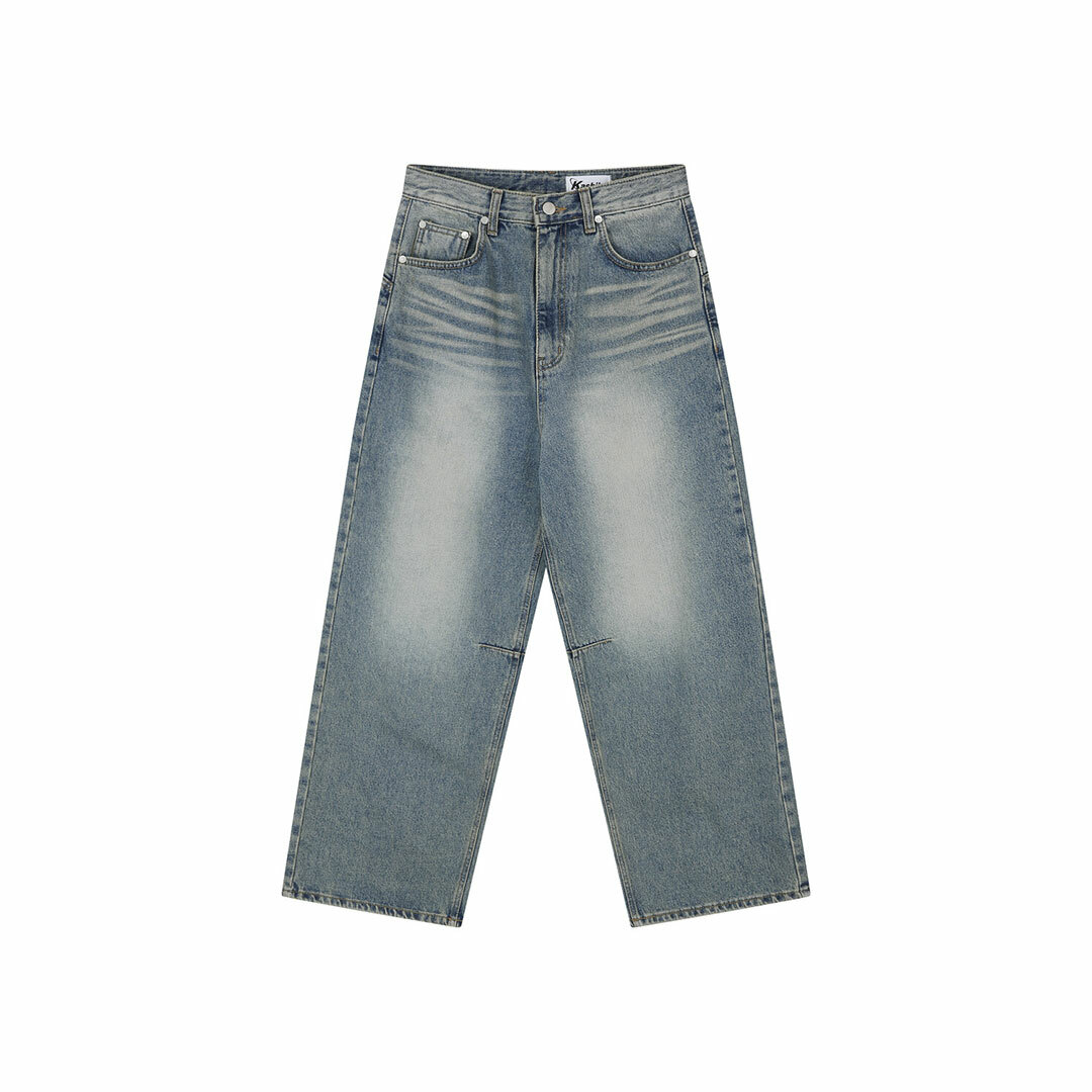 【Kashiko】Washed Rivet Wide Jean Blue ワイド ジーンズ KASHIKO] Washed RIvet Wide Jean Light Blue – SellerWork