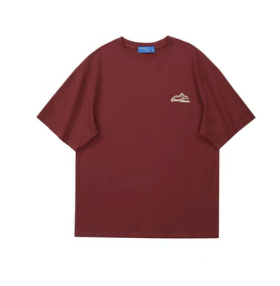 Retro letter print short sleeve T (jujube red) [S-XL size] [Contact customer service to confirm the shipping size after placing an order]