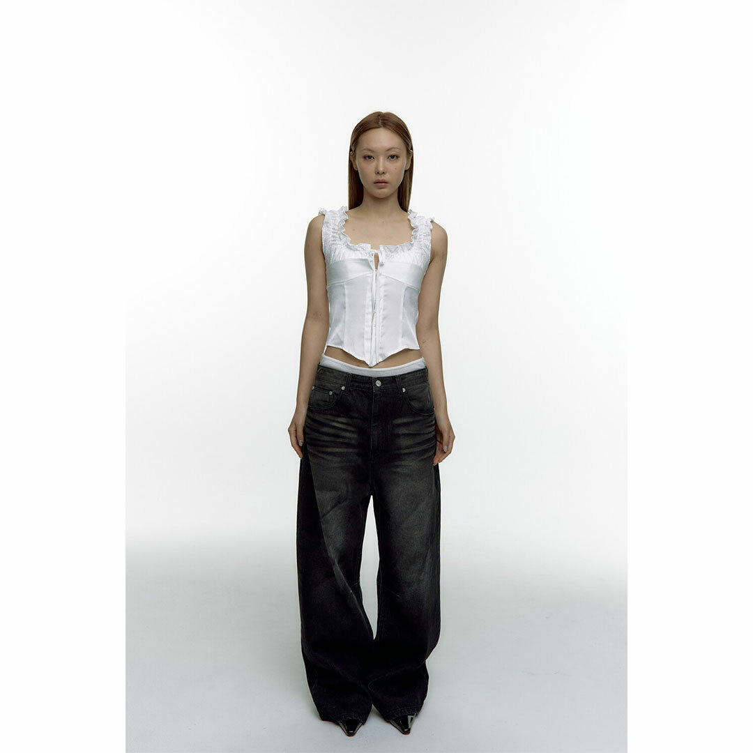 【Kashiko】Washed RIvet Wide Jean Kashiko】【網店限定】Washed RIvet Wide Jean Black