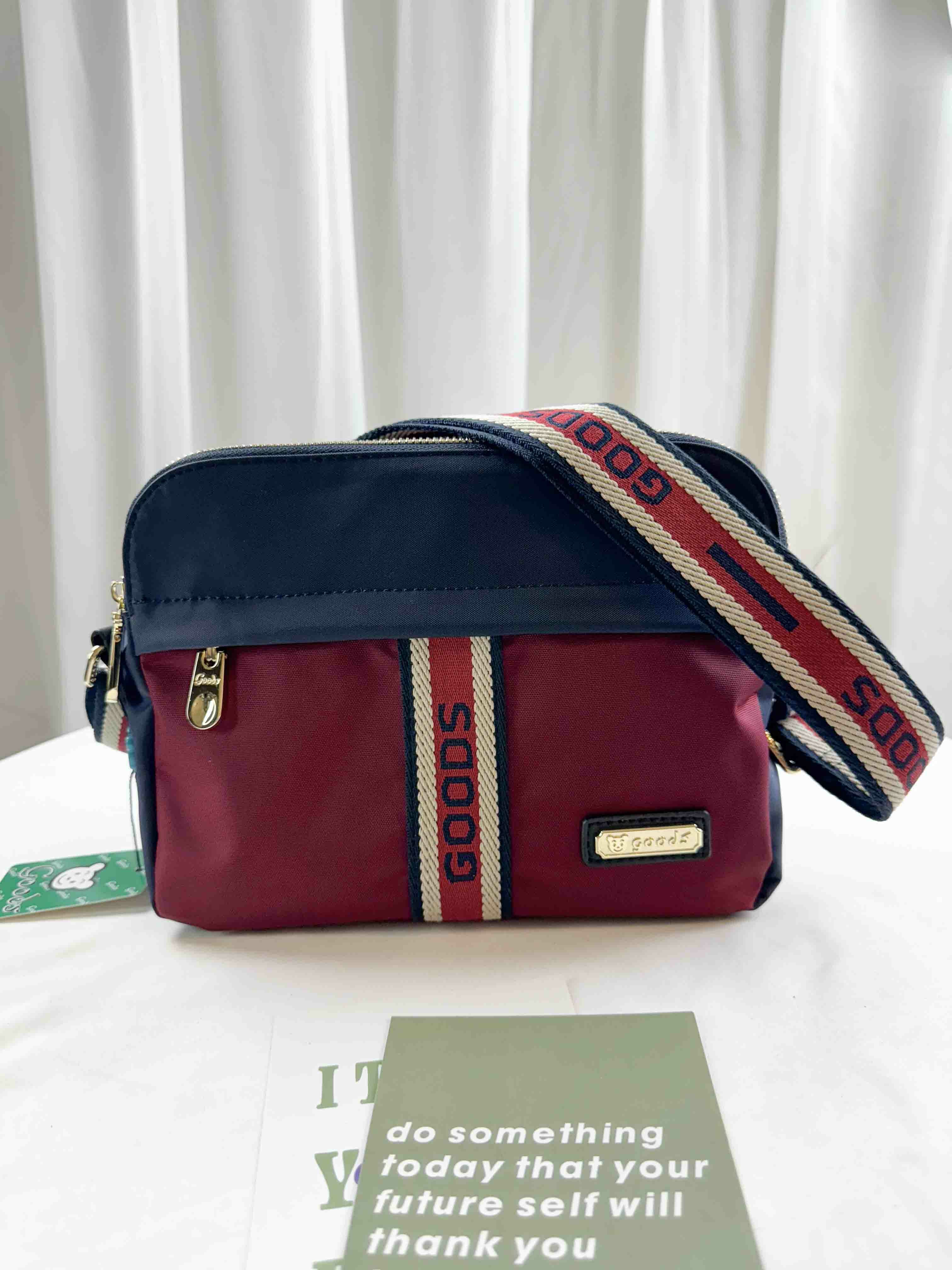 GOODS 織帶藍紅尼龍防潑水側背包 #2789