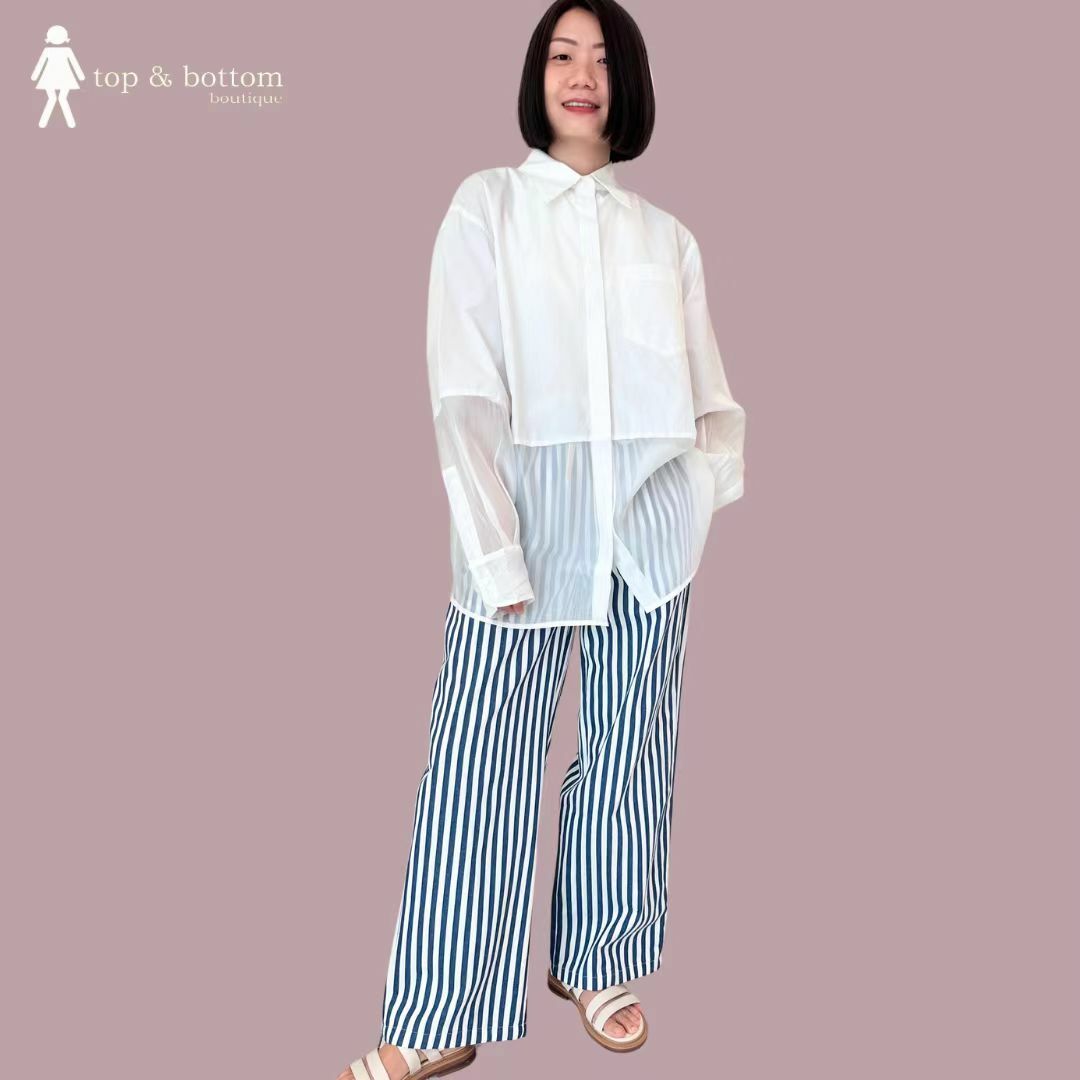 L/SLEEVE BUTTON SHEER HEM SHIRT
