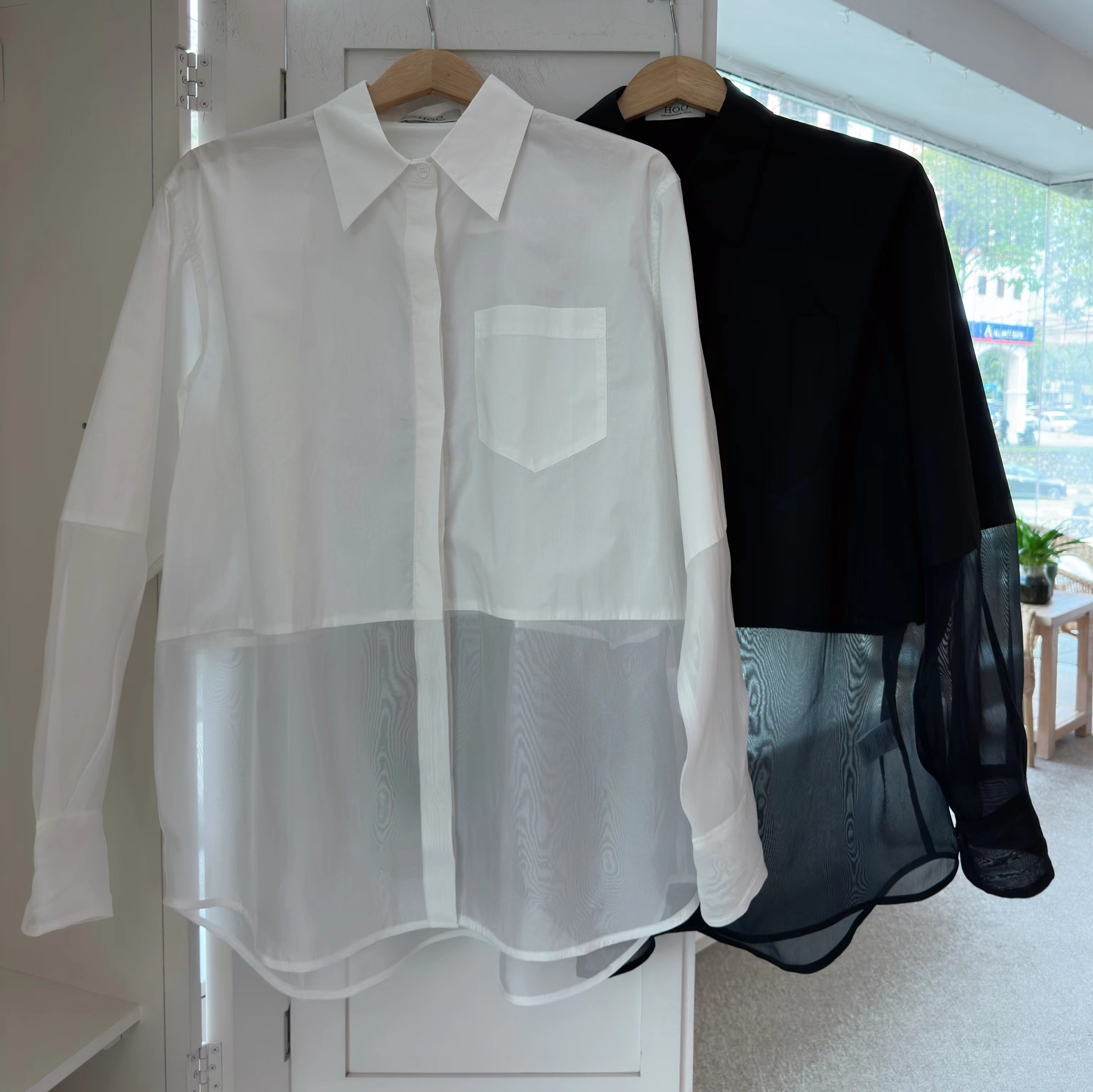 L/SLEEVE BUTTON SHEER HEM SHIRT