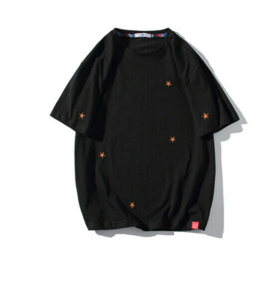 Summer Simple Embroidery Crew Neck Short Sleeve T (Black) [M-5XL Size] [Contact Customer Service to Confirm Shipping Size After Placing an Order]
