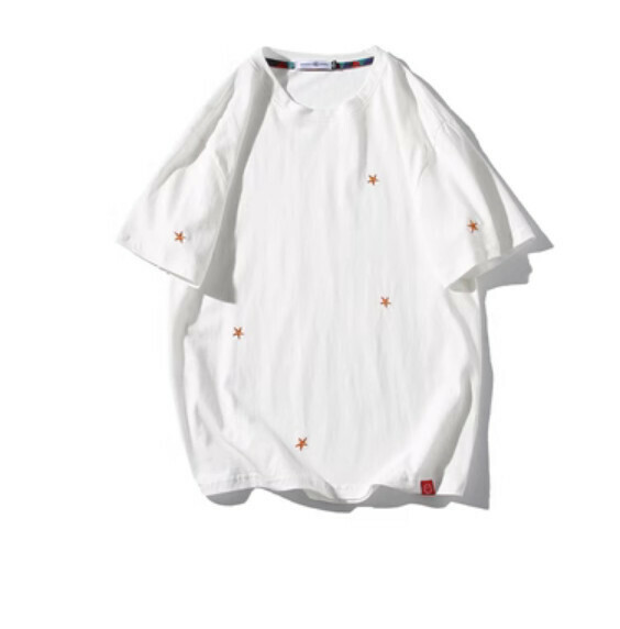 Summer simple embroidery crew neck short sleeve T (white) [M-5XL size] [Contact customer service to confirm the shipping size after placing an order]