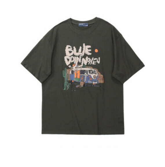 Vintage print short sleeve T (gray) [S-XL size] [Contact customer service to confirm the shipping size after placing an order]