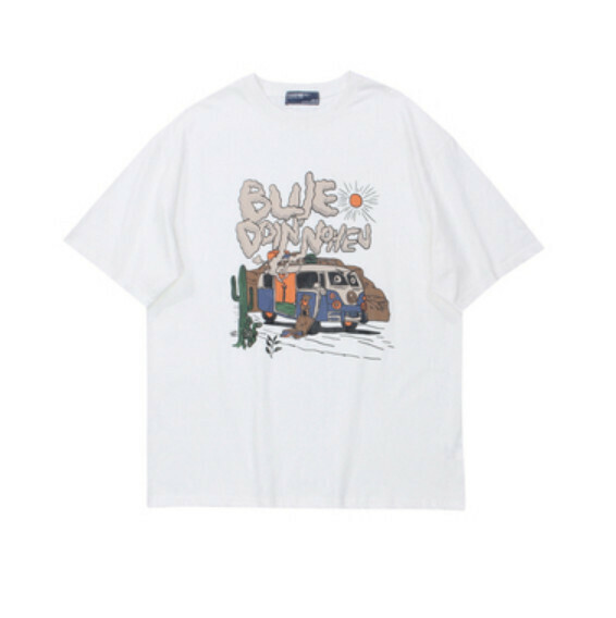 Vintage print short sleeve T (white) [S-XL size] [Contact customer service to confirm the shipping size after placing an order]