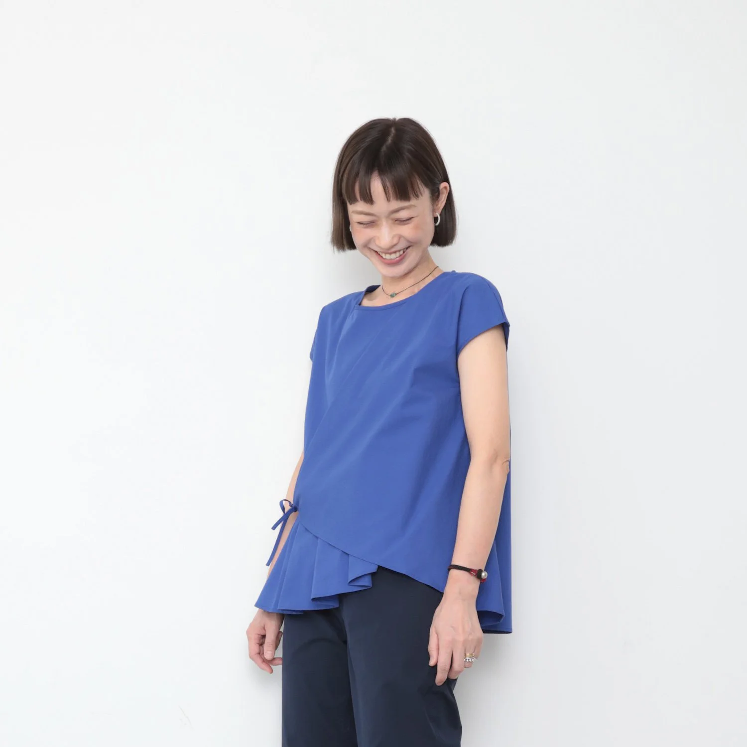 Omake.jp 百摺側綁帶上衣LeeTop 寶藍