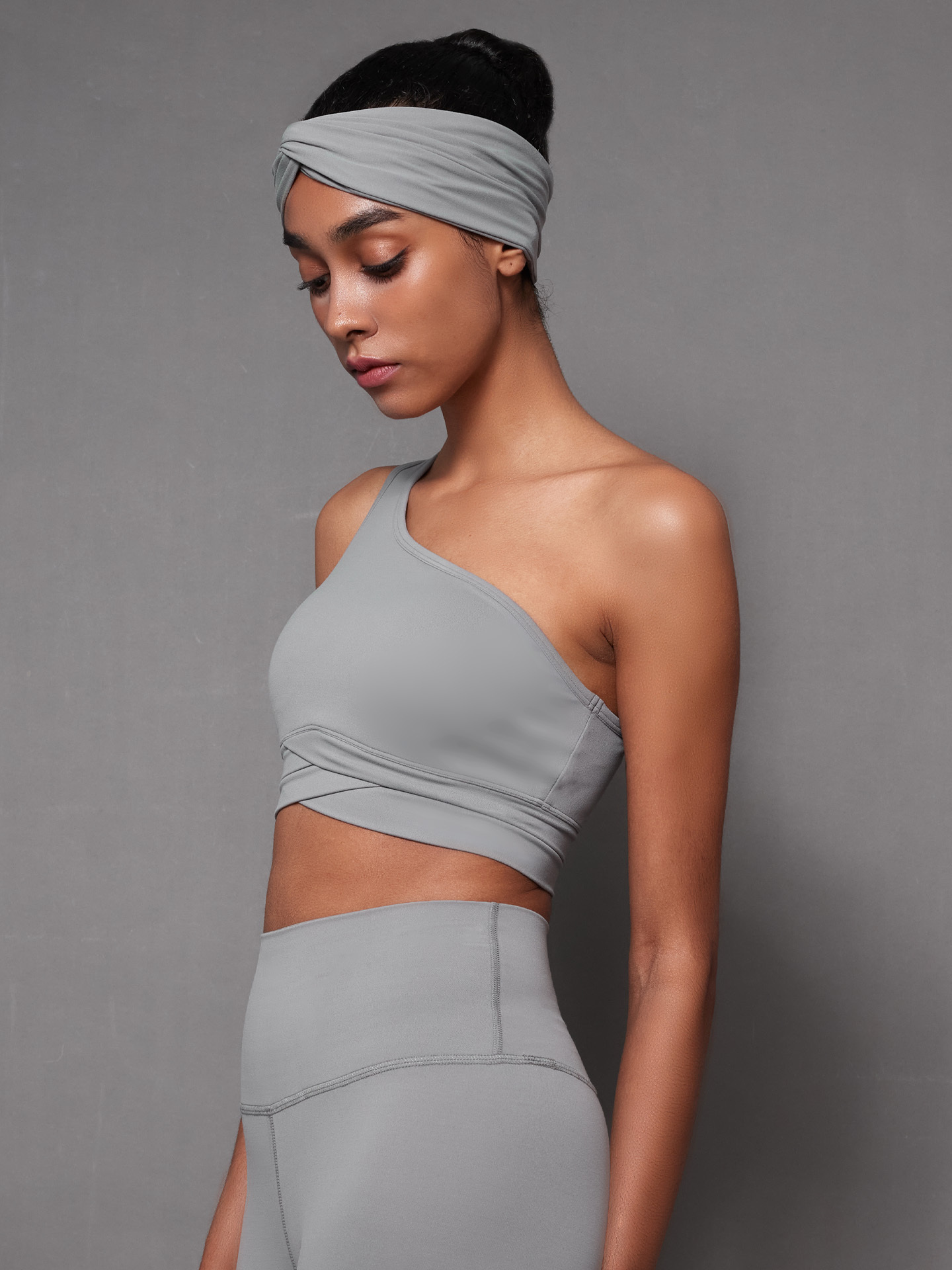 Soft．VIVE LA VIES 單肩設計運動內衣- 海鷗灰