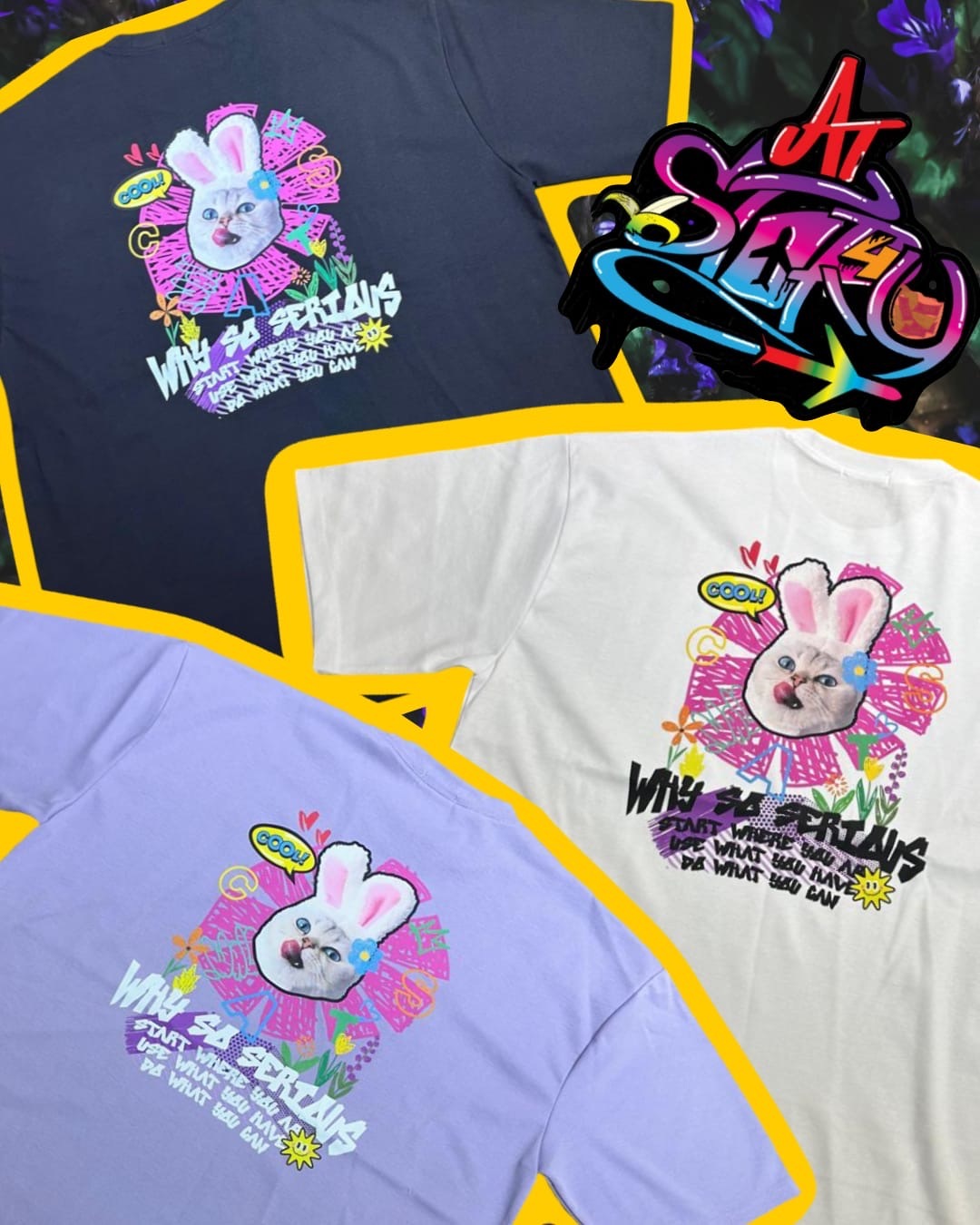 🇰🇷 韓國 貓咪扮兔兔 T-Shirts（K5/M711）