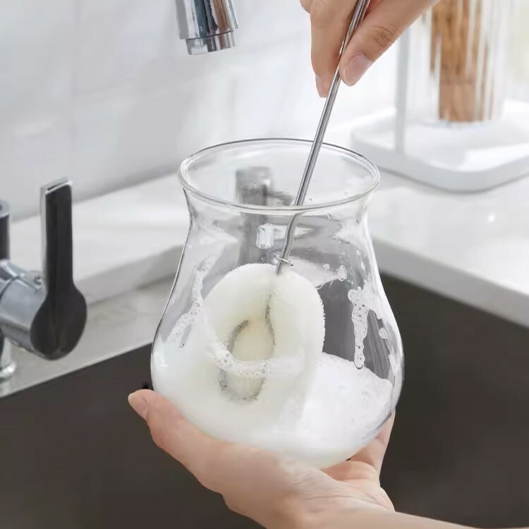 《4162》家用不鏽鋼長柄海綿清潔刷(附四個替換)