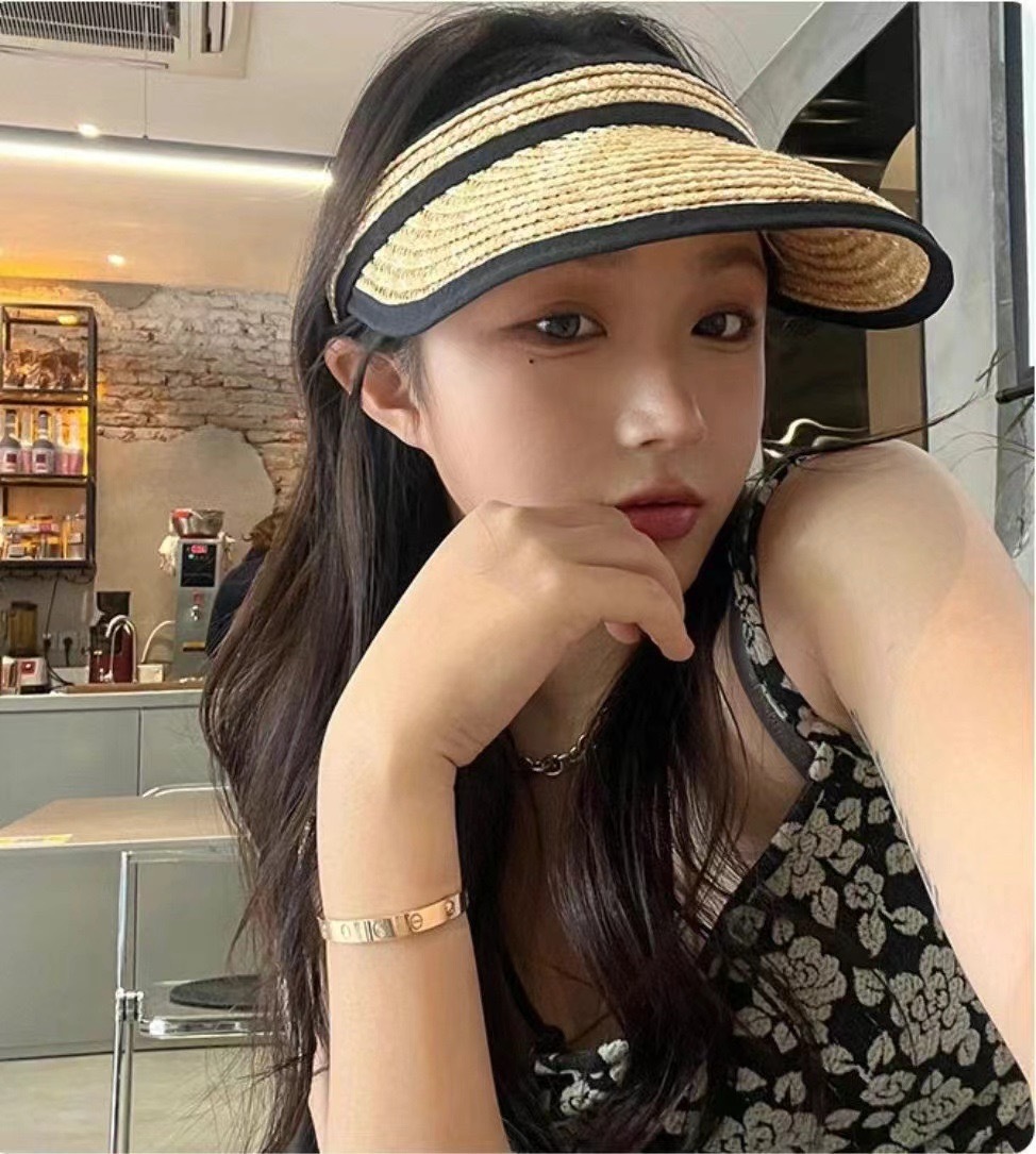 正韓麥稈草空頂遮陽帽