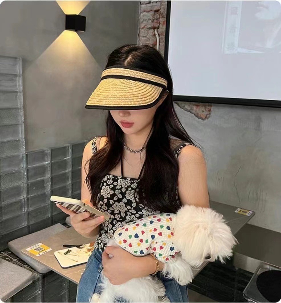 正韓麥稈草空頂遮陽帽