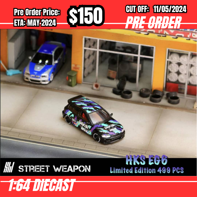 PO-$150 * Street Weapon * 1:64 Honda Civic EG6 HKS  [OD09/05]