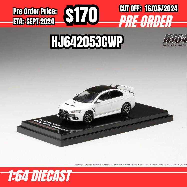 PO-$170 * Hobby Japan * 1:64 Mistubishi Lancer Evolution X Final Edition Pearl White Carbon Roof HJ642053CWP [OD09/05]