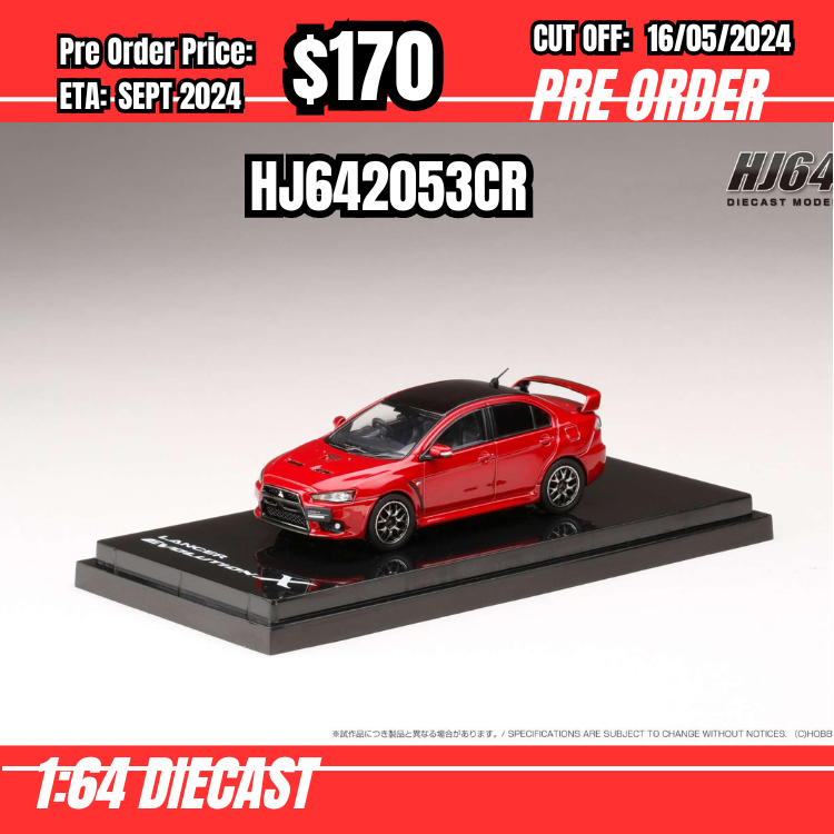 PO-$170 * Hobby Japan * 1:64 Mistubishi Lancer Evolution X Final Edition Red Carbon Roof HJ642053CR [OD09/05]