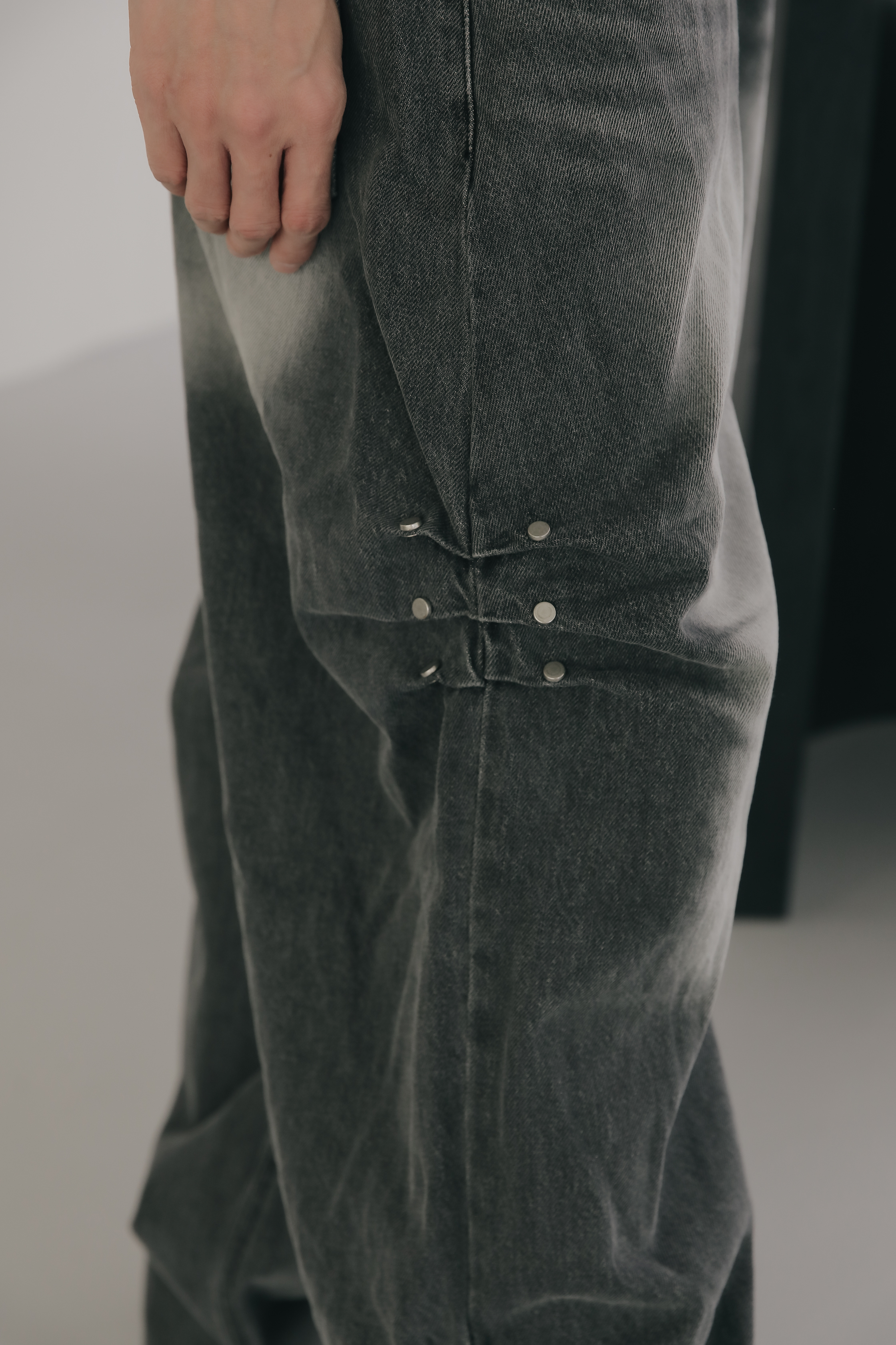 Rivet Wrinkle Wide Denim Pants #牛仔褲