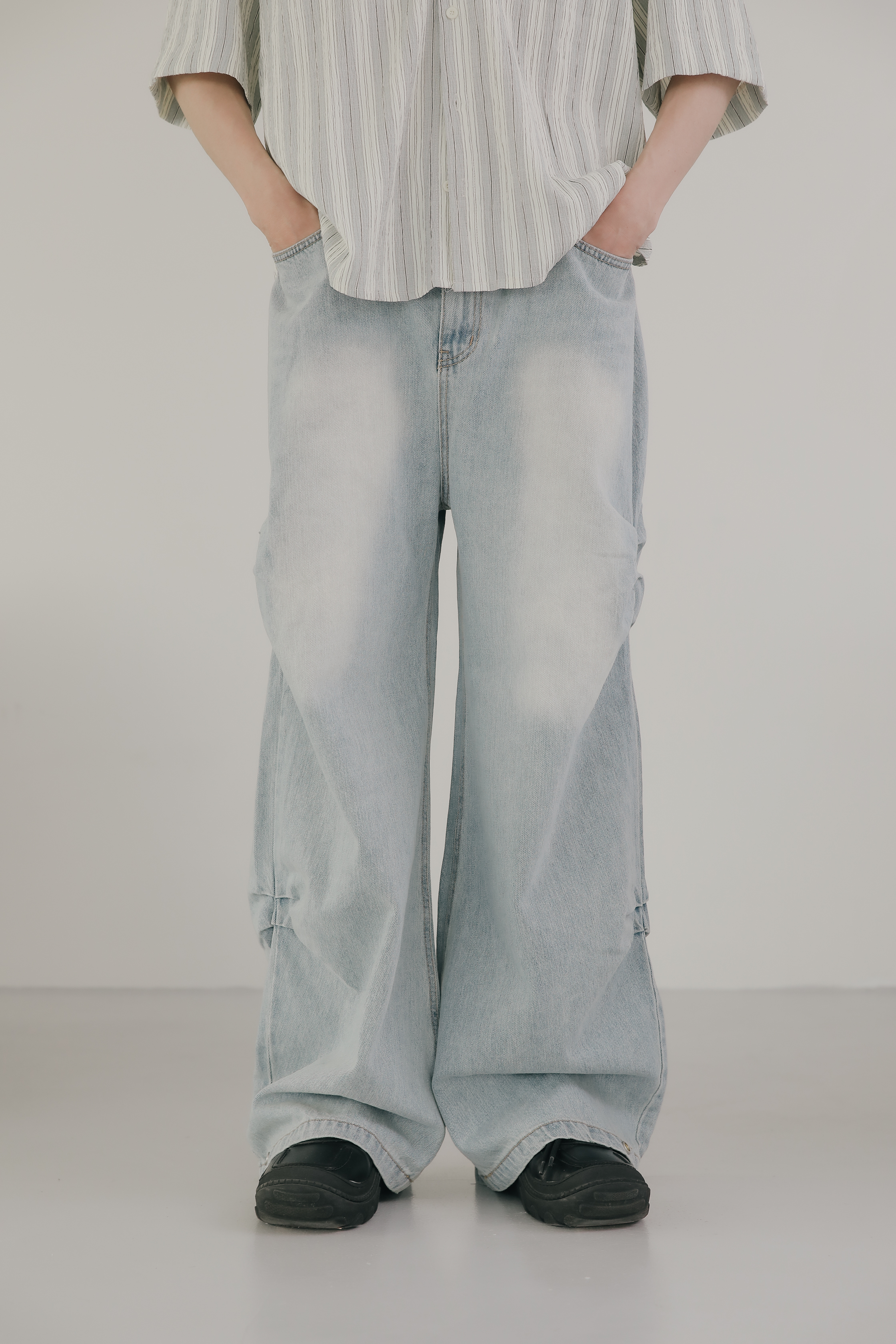 Rivet Wrinkle Wide Denim Pants #牛仔褲